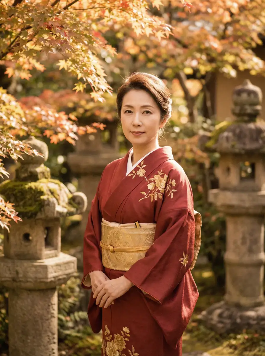 一位身穿暗红色和服的优雅 [眼镜妹] - 眼镜妹视频最新更新 | 高清无码眼镜妹交流社区 在日式庭院中